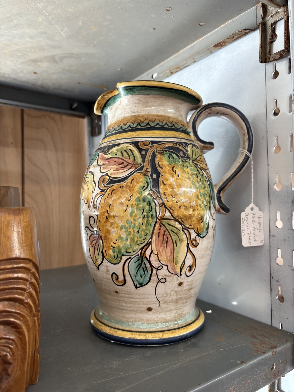 Hand-Painted Lemon Motif Ceramic Pitcher - Yellow & Green